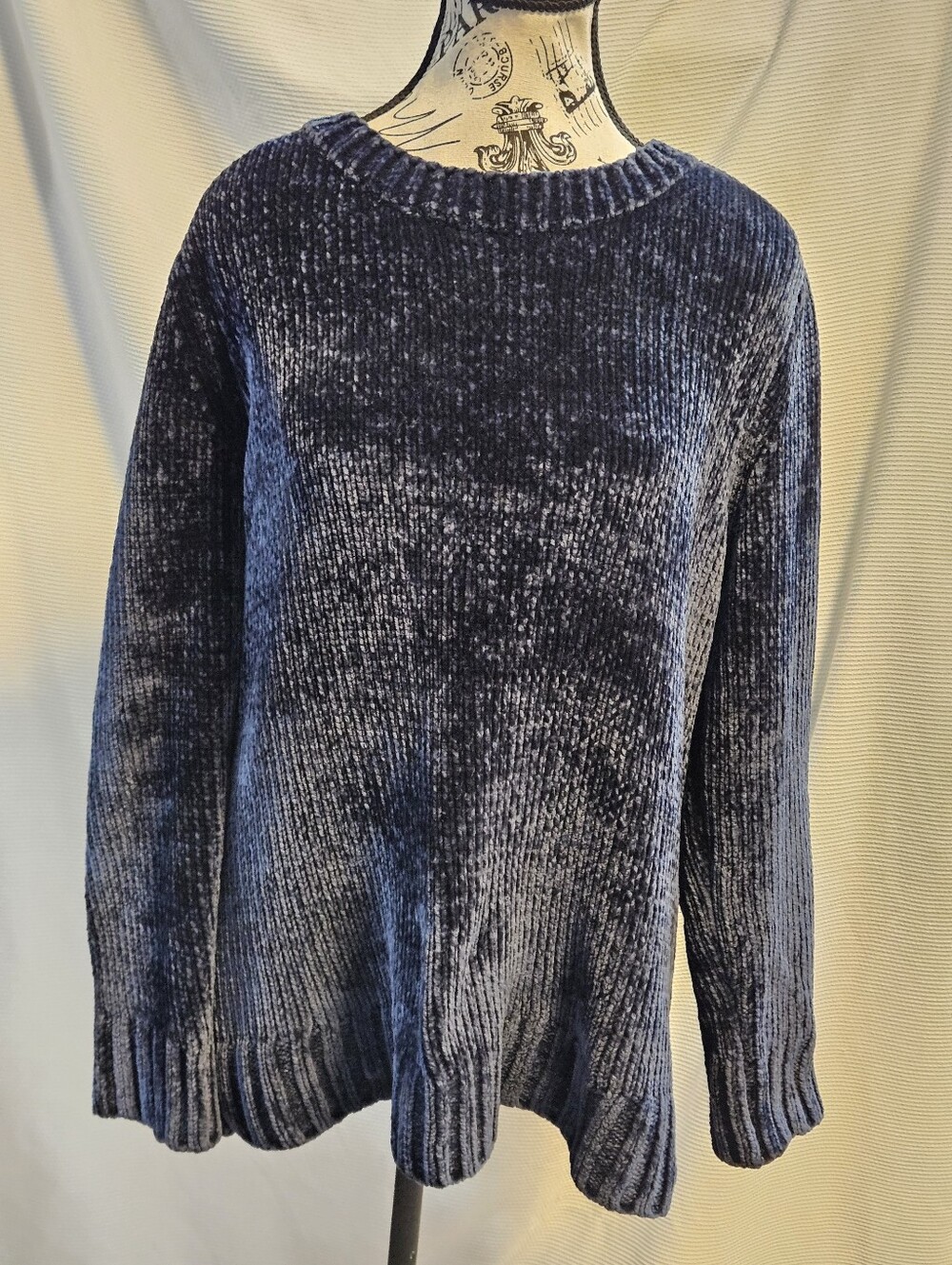 Orvis Womens Chenille Knit Sweater Navy Blue Long Sleeve Crewneck Size M
